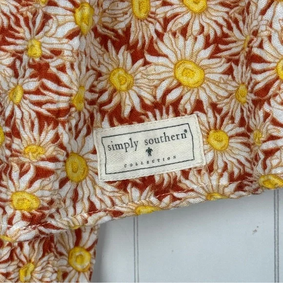 Simply Southern Smocked Crop Blouse Floral Daisy Print Boho Festival Concert S - Picture 5 of 9